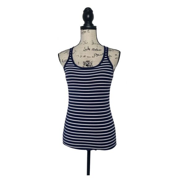 Caslon Women’s XS Blue White Striped Cotton Tank Top Sleeveless Nautical - Picture 1 of 6